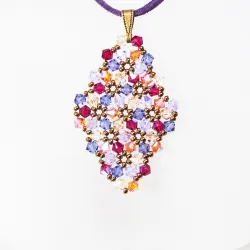 Pendant 30cm - Terence Rhombus M-Purple Suedine - Pendant 30cm - Laiton bronze